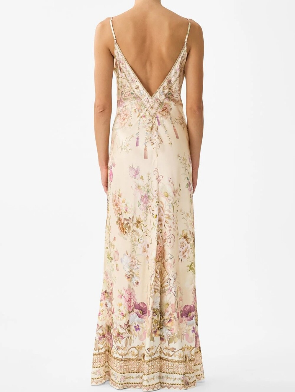 Camilla v neck full length bias slip dress In Adorned in aranjuez - Picture 3 of 13